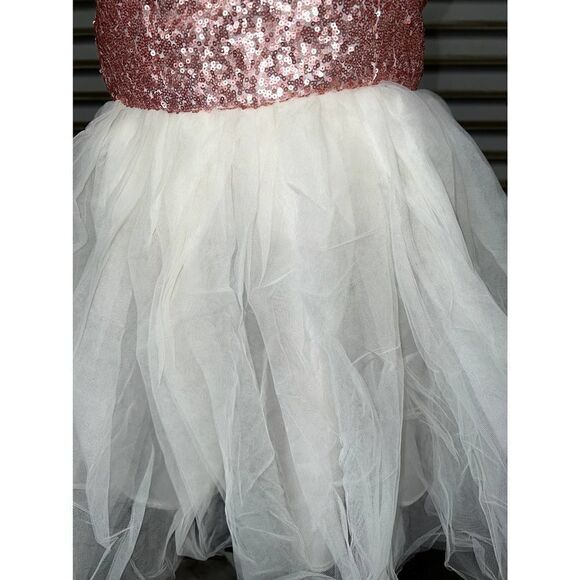 Asos dress evening tulle skirt pink sequined tip asymmetrical one sleeve - Picture 3 of 7